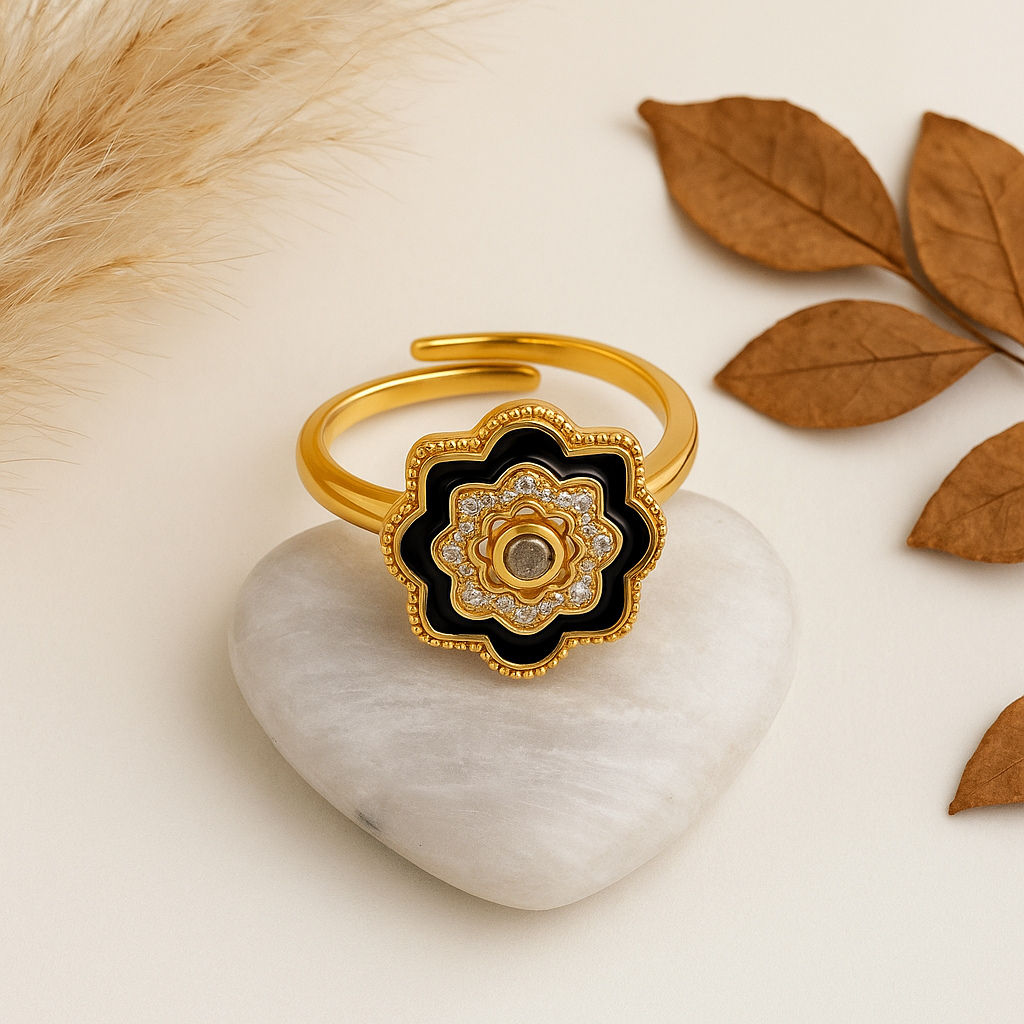 1 (32) 14k Gold Plated Black Enamel Ring