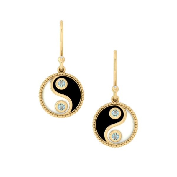 Black and Ivory Enamel Gold Plated Earrings With Labradorite Jewelry