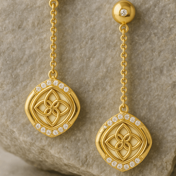 Ivory Enamel White CZ Gold Plated Dangle Earrings Fashion Jewelry