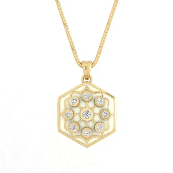 Ivory Enamel Gold Plated Necklace with White Cubic Zirconia Gold Plated Elegant Jewelry for Women