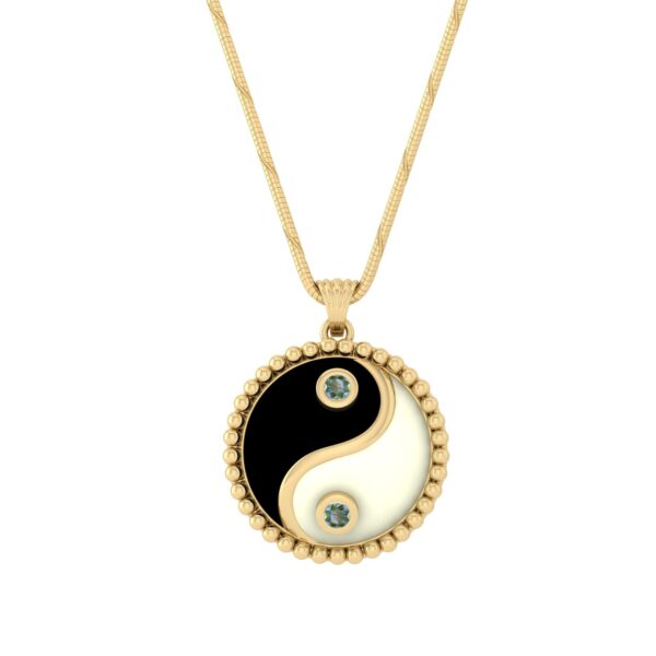 Ivory and Black Enamel Yin and Yang Symbol Necklace with Labradorite Pendant Gold Plated Fashion Jewelry