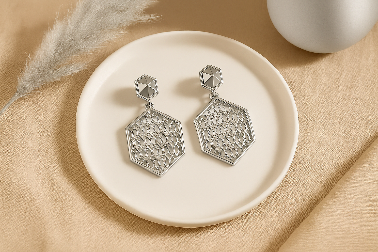 ChatGPT Image Jul 15, 2025, 11_29_04 AM Silver Hexagon Dangle Earrings