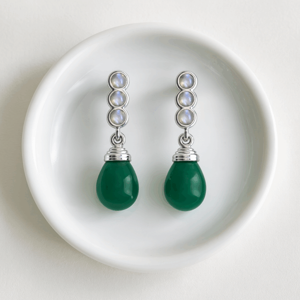 Silver Green Onyx Dangle Earrings