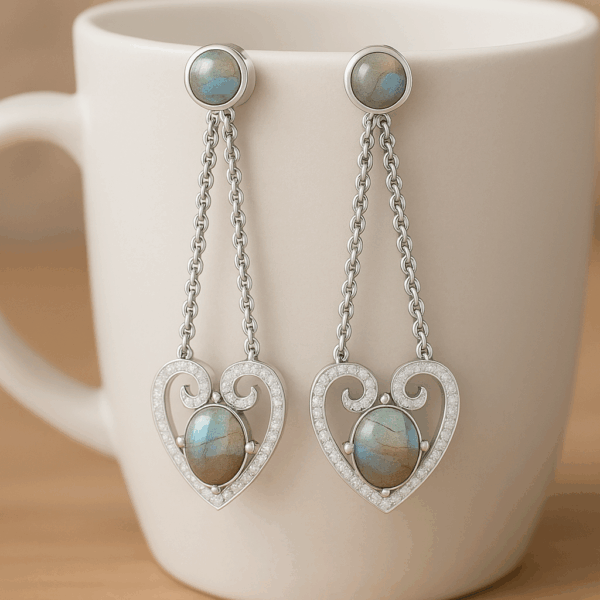 Labradorite Cubic Zirconia Heart Shape Dangle