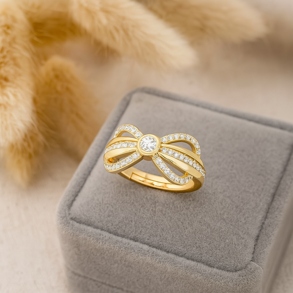 HG3403-1 Silver Cubic Zirconia Bow Ring