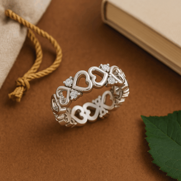 Silver White Rhodium Heart Shape Band Ring