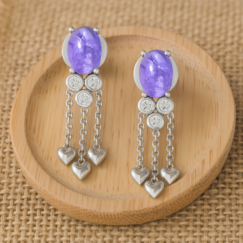 DE3255-S-3 Cubic Zirconia White Rhodium Dangle Earrings