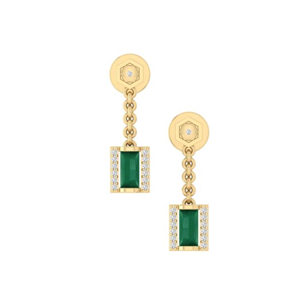 14k Gold Plated 925 Sterling Silver White CZ Green Onyx Dangle Earrings Fine Jewelry for Women's