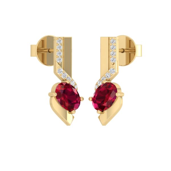 Women's 925 Silver Ruby Stud Earrings with White CZ Accents Jewelry For Party Wear