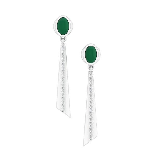 925 Sterling Silver Green Onyx White CZ Designer Dangle Earrings Jewelry For Women's