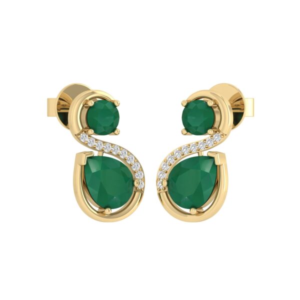 925 Sterling Silver 14k Gold Plated Green Onyx Cubic Zirconia Stud Earrings Fashion Jewelry