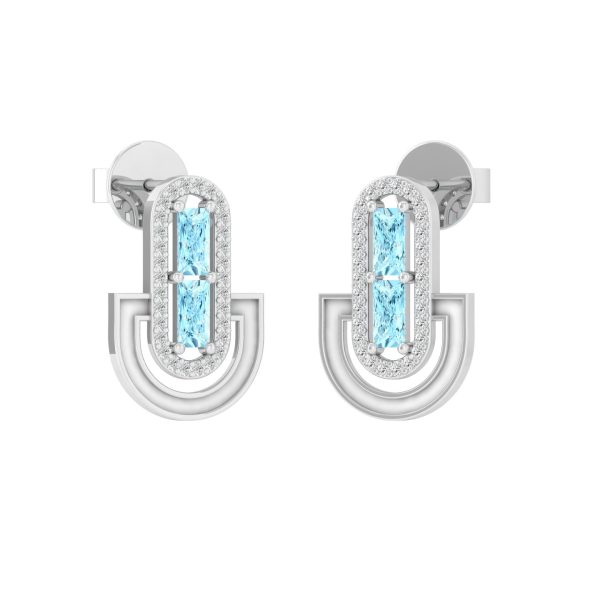 925 Sterling Silver White CZ Blue Topaz Dangle Earrings Women's Jewelry