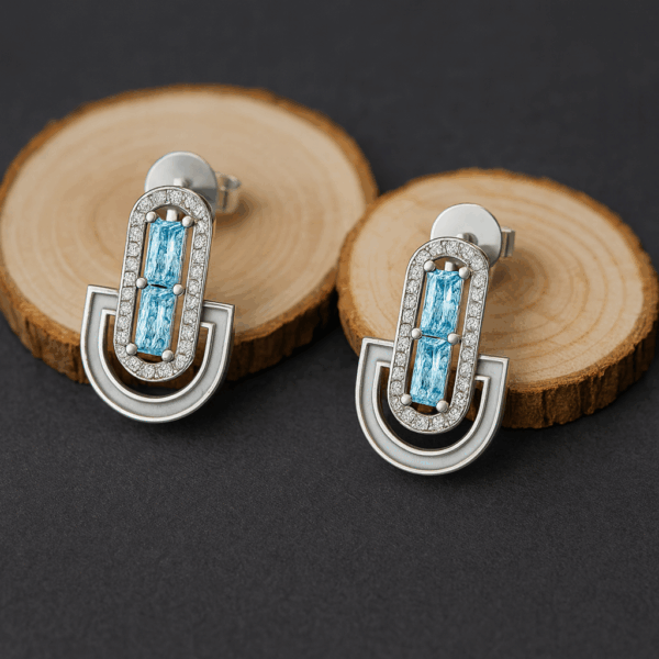 White CZ Blue Topaz Dangle Earrings