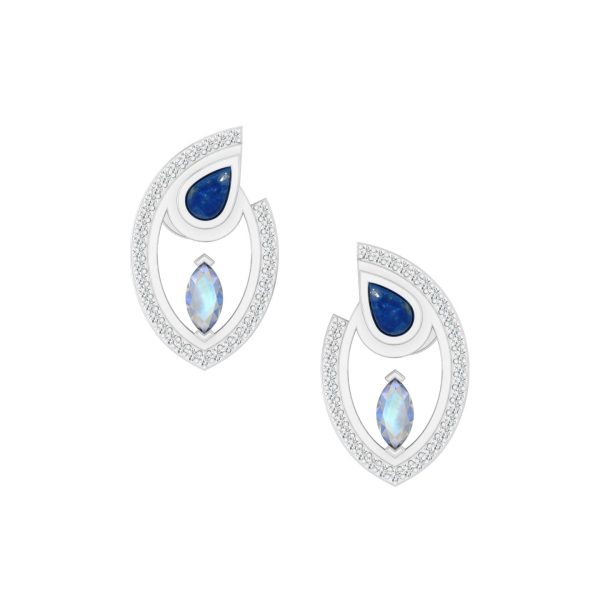 925 Sterling Silver Stud Earrings Rainbow Moonstone Lapis White Cubic Zirconia Fine Jewelry