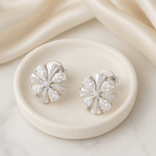 Cubic Zircon Flower Stud Earrings