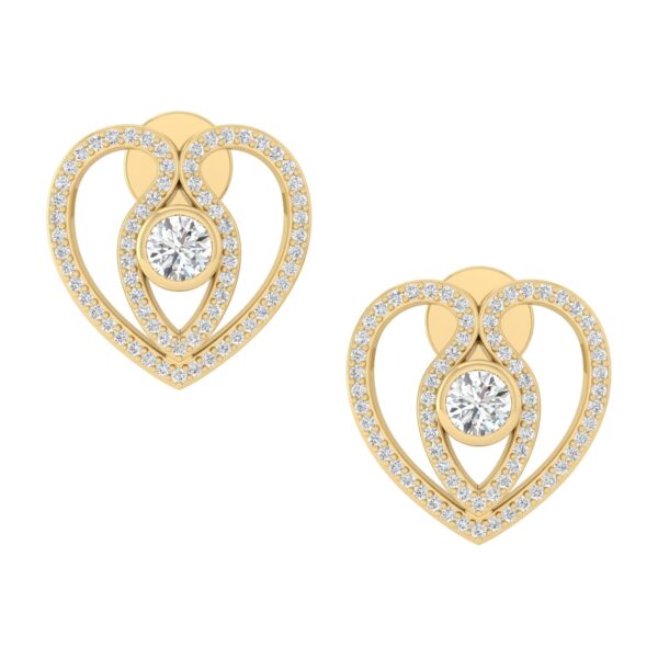Cubic Zirconia 925 Sterling Silver Gold Plated Heart Stud Earrings Women's Jewelry