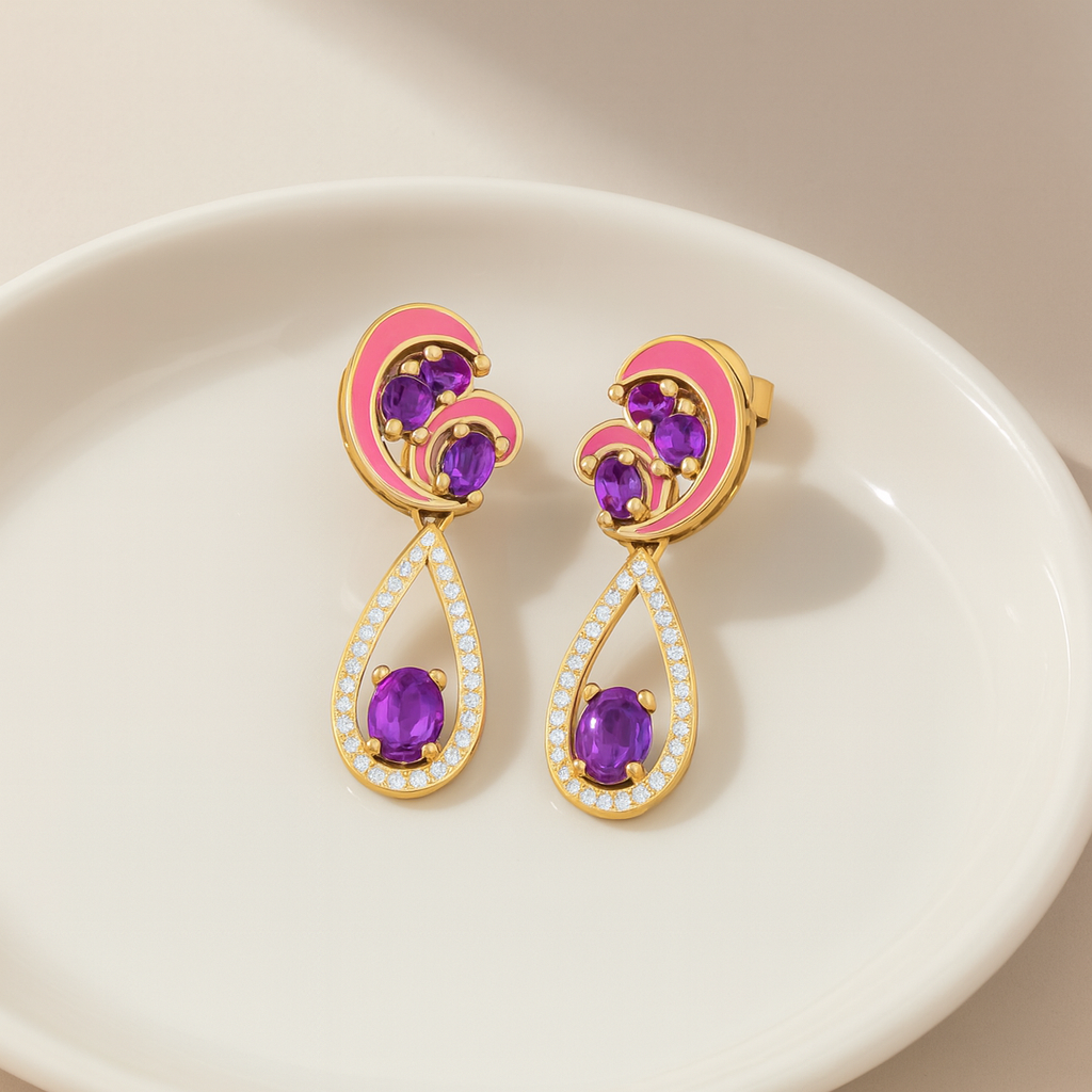 DE3419-1 (5) Dangle Earrings with Amethyst