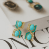 Turquoise White CZ Geometric Enamel Stud Earrings