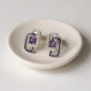 Silver Amethyst White CZ Geometric Stud Earrings