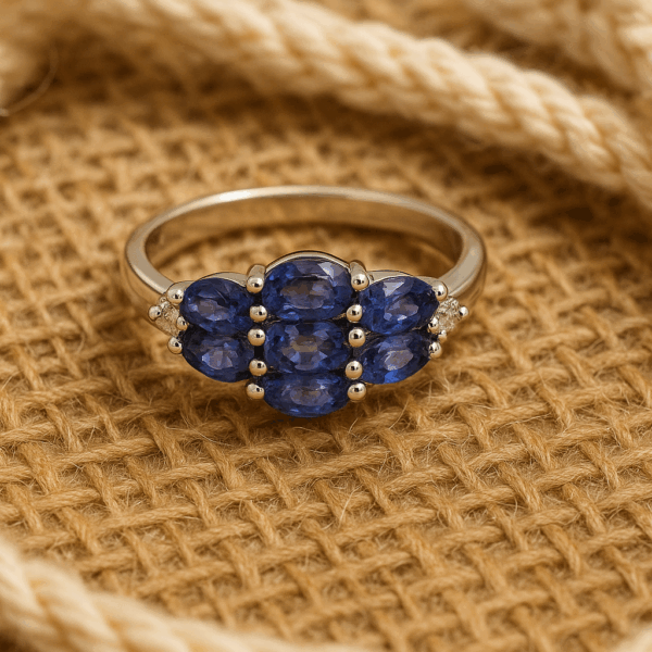 Natural Tanzanite White CZ Cluster Ring