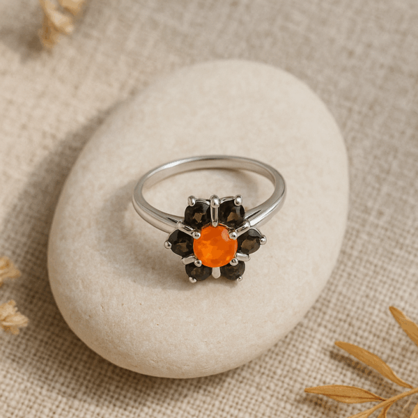 Silver Ring Smokey Quartz Gemstone Jewelry