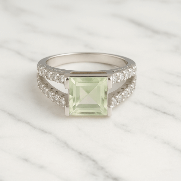 Green Amethyst CZ Split Shank Promise Ring